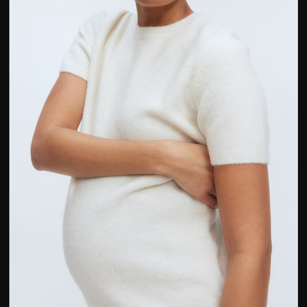 H&M Cream X-Small MAMA Short-Sleeved Fine-Knit Top